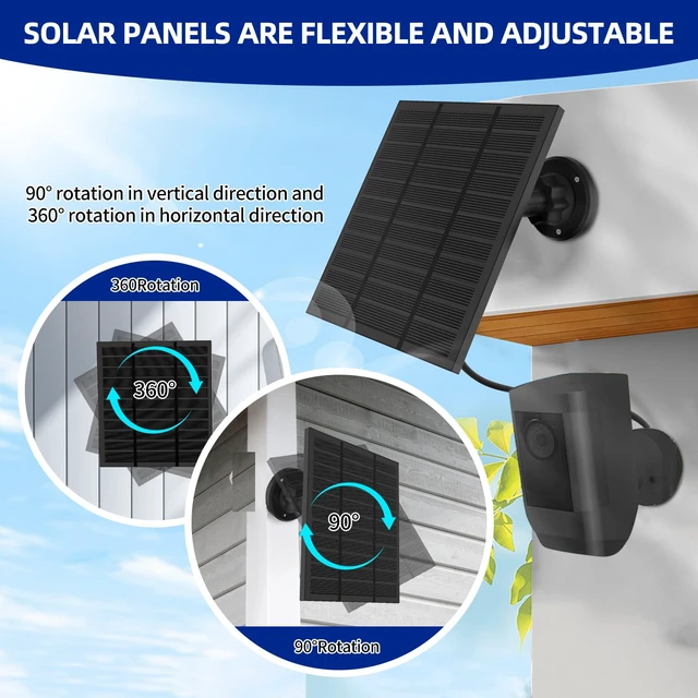 Alt view image 7 of 7 - 5W 5VSolar Panels for Ring Camera Outdoor with USB-C&DC Adapter, 3Pack | IP65 Waterproof, Works in Rain, Solar Panel Charger for Spotlight Cam&Stick Up Cam, 360°Adjustable&10FT Long Cable