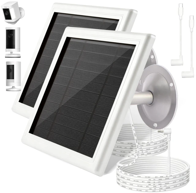 Main image of Bobuy Solar Panels for Ring Camera, 5W Solar Charger Compatible with Ring Stick Up Cam Plus/Pro & Spotlight Cam Battery Series,Includes Barrel Plug to USB-C Adapter,Waterproof, 16.4ft Cable, 2 Pack