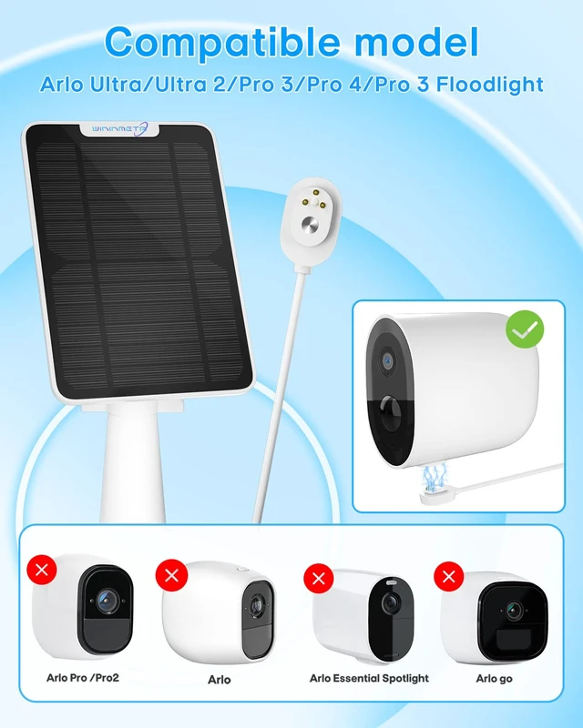 Alt view image 3 of 7 - 6W Solar Panel Charger Compatible with Arlo Ultra/Ultra 2/Pro 3/Pro 4/Pro 3 Floodlight Security Camera, Solar Panels Charging IP65 Weatherproof w/ 9.8ft Charging Cable Adjustable Wall Mount, 3 Pack