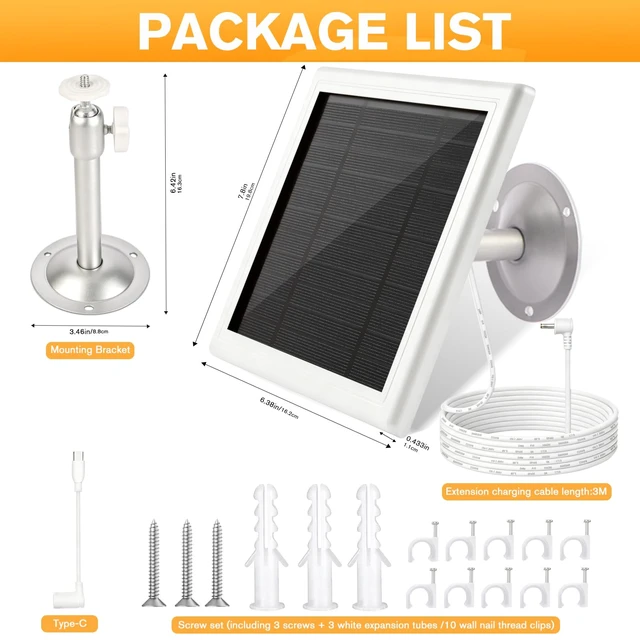 Alt view image 2 of 7 - Bobuy Solar Panels for Ring Camera, 5W Solar Charger Compatible with Ring Stick Up Cam Plus/Pro & Spotlight Cam Battery Series,Includes Barrel Plug to USB-C Adapter,Waterproof, 16.4ft Cable, 2 Pack