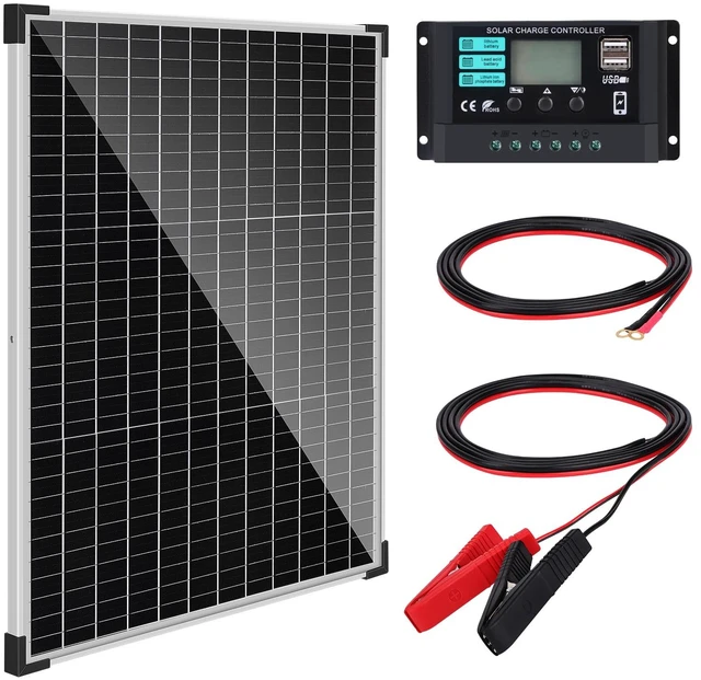 Main image of Solar Panel Kit 50W with 10A Charge Controller Monocrystalline Solar Panel Kit with Extension Cable for Car Roof RV Marine Rooftop Farm Battery and Other Off-Grid Applications