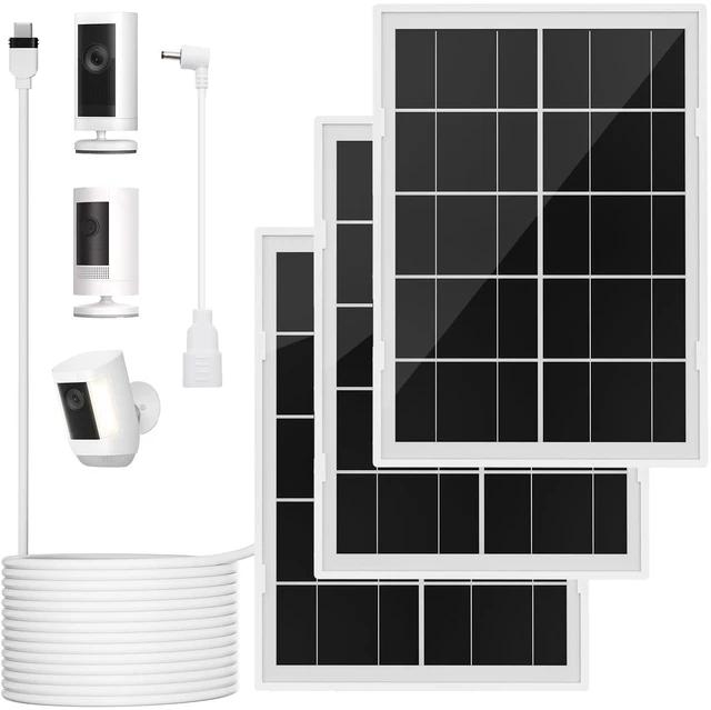 Main image of 7W Solar Panel for Ring,3Pack Solar Charger for Stick Up Cam, Stick Up Cam Pro, Spotlight Cam Plus/Pro with 10FT/3M Waterproof Long Cable and USB-C to Barrel Plug Adapter