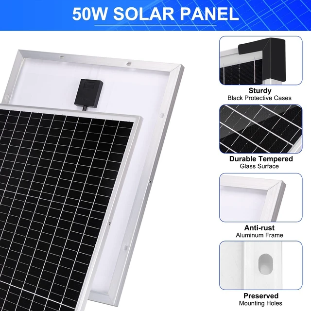 Alt view image 7 of 7 - Solar Panel Kit 50W with 10A Charge Controller Monocrystalline Solar Panel Kit with Extension Cable for Car Roof RV Marine Rooftop Farm Battery and Other Off-Grid Applications
