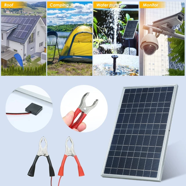 Alt view image 7 of 7 - Solar Panel, Lixada 30W Portable Solar Panel Kit Set, IP65 Waterproof with Alligator ClipSolar Cell Solar Panel for Home Outdoor Camping, Travel