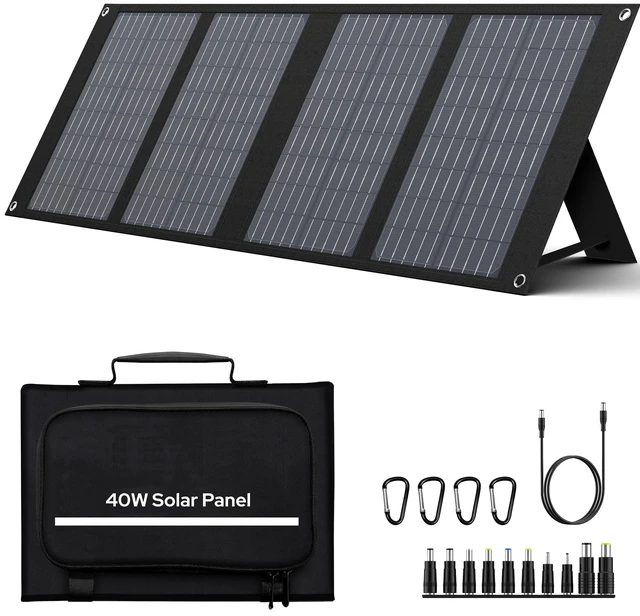 Main image of EnginStar 40W Foldable Solar Panel for Power Station | QC3.0 USB-A Port for Phone/Laptop, 12-15V DC Output with 10 Connectors for Outdoor Camping RV Off-Grid