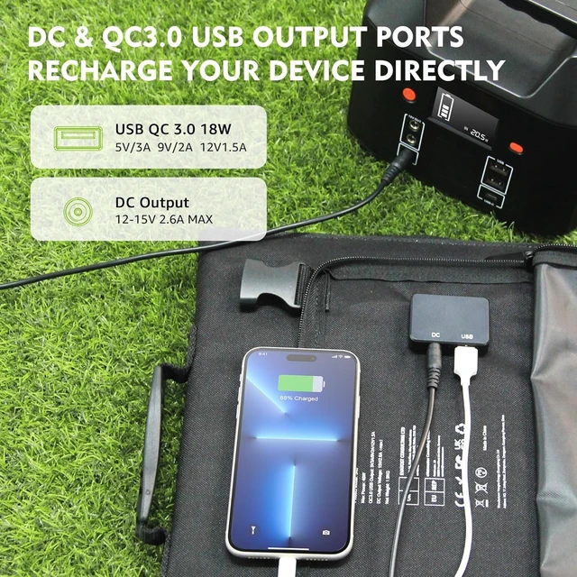 Alt view image 3 of 7 - EnginStar 40W Foldable Solar Panel for Power Station | QC3.0 USB-A Port for Phone/Laptop, 12-15V DC Output with 10 Connectors for Outdoor Camping RV Off-Grid