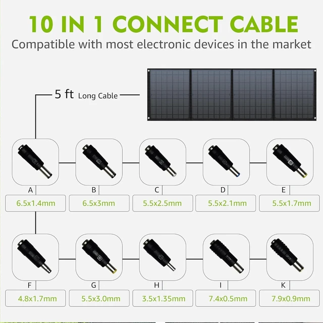 Alt view image 4 of 7 - EnginStar 40W Foldable Solar Panel for Power Station | QC3.0 USB-A Port for Phone/Laptop, 12-15V DC Output with 10 Connectors for Outdoor Camping RV Off-Grid