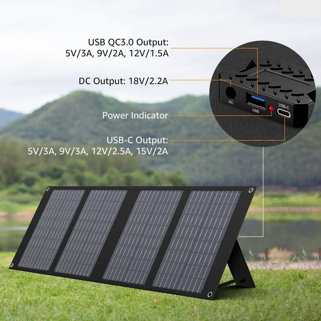 Alt view image 7 of 7 - EnginStar 40W Foldable Solar Panel for Power Station | QC3.0 USB-A Port for Phone/Laptop, 12-15V DC Output with 10 Connectors for Outdoor Camping RV Off-Grid