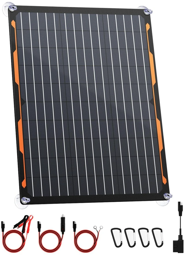 Main image of FlexSolar 20W 12V Solar Panel Charger Kit with Built-in Charge Controller - Portable Waterproof Solar Trickle Charger Battery Maintainer, Cig Plug & Alligator Clips for Car, Boat, RV, Tractor