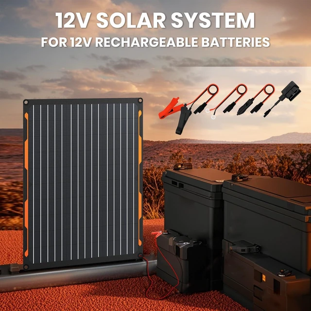 Alt view image 3 of 7 - FlexSolar 20W 12V Solar Panel Charger Kit with Built-in Charge Controller - Portable Waterproof Solar Trickle Charger Battery Maintainer, Cig Plug & Alligator Clips for Car, Boat, RV, Tractor