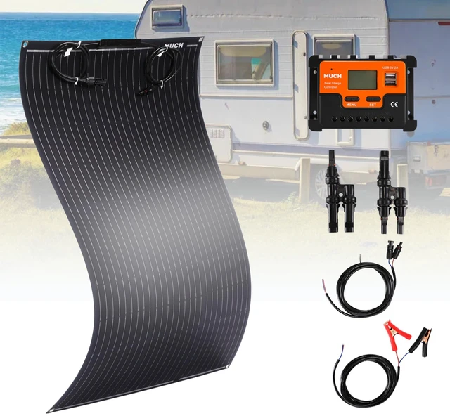 Main image of Much 100W Flexible Solar Panel Kit 12V Mono with 30A Controller for RV Boat | Ultra-flexible bendable mono panel for 12-24V battery charging. Off-grid charger for camper, yacht, car battery