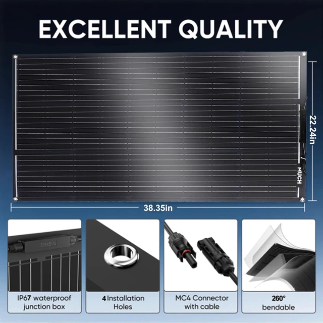 Alt view image 2 of 7 - Much 100W Flexible Solar Panel Kit 12V Mono with 30A Controller for RV Boat | Ultra-flexible bendable mono panel for 12-24V battery charging. Off-grid charger for camper, yacht, car battery