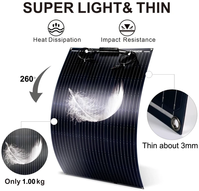 Alt view image 6 of 7 - Much 100W Flexible Solar Panel Kit 12V Mono with 30A Controller for RV Boat | Ultra-flexible bendable mono panel for 12-24V battery charging. Off-grid charger for camper, yacht, car battery