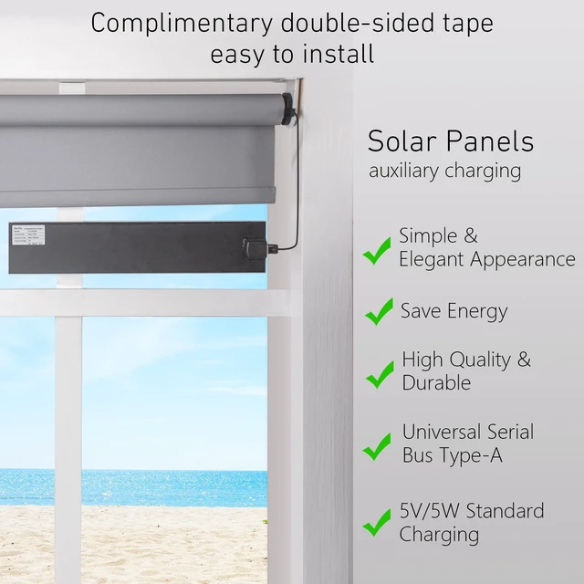 Alt view image 4 of 6 - 5V USB Solar Panel - Blinds Solar Charger for Windows Blinds, Roller Shades, Motorized Blinds, USB Port, 5/5W High Compatibility Solar Panel