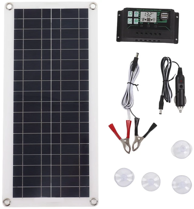 Main image of 30W Polycrystalline Solar Panel Kit Dual USB Controller | Charges 12V Batteries With Abs Frame, Lightweight Pet Surface, Solar Charger For Rv Boat Marine, Efficient Conversion