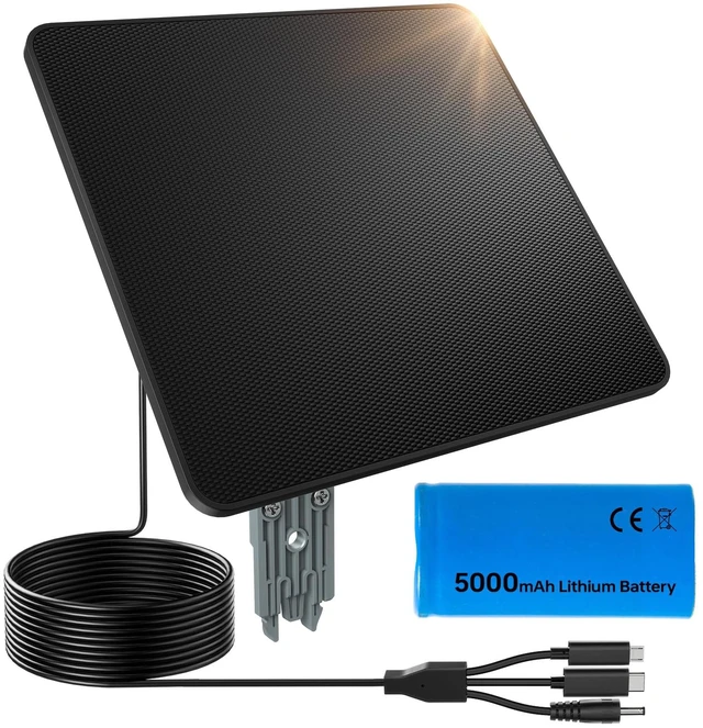Main image of KJK 6W Solar Panel for Ring Camera, Trail Camera Solar Panel Charger with 5000mAh Battery for Game Camera and Security Camera,IP65 Waterproof, 360°Adjustable Bracket, Hunting Essentials