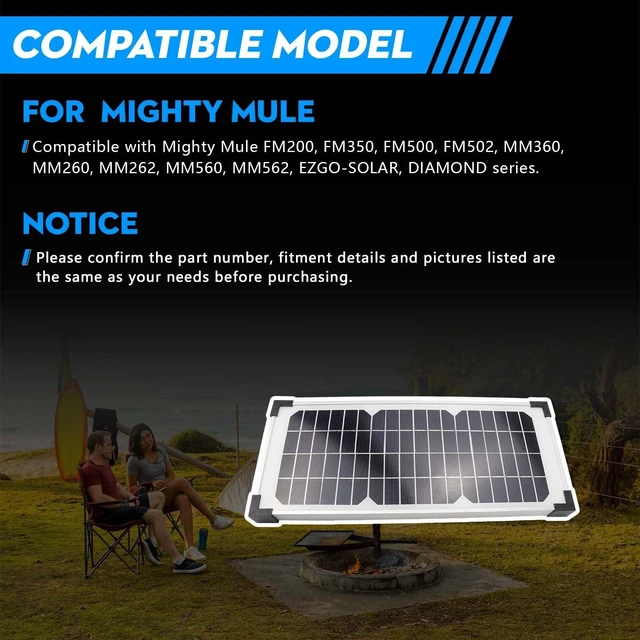 Alt view image 2 of 7 - FM123 10W Solar Panel Kit Compatible with Mighty Mule Gate Openers FM200 | Fits FM350 FM500 FM502 MM360 MM260 MM262 MM560 MM562 EZGO-Solar and Diamond Series