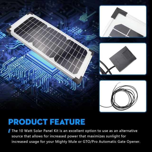 Alt view image 5 of 7 - FM123 10W Solar Panel Kit Compatible with Mighty Mule Gate Openers FM200 | Fits FM350 FM500 FM502 MM360 MM260 MM262 MM560 MM562 EZGO-Solar and Diamond Series