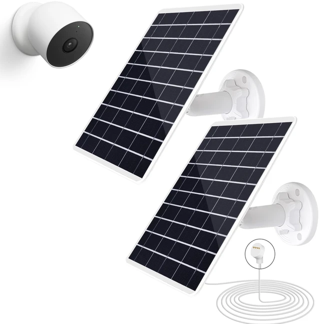 Main image of 2-Pack 8W Solar Panel Compatible with Google Nest Camera Outdoor & Indoor (Battery Version), Solar Power Charger for Google Nest Cam with Indicator Light,13ft Cable IP66 Weatherproof Solar Panel