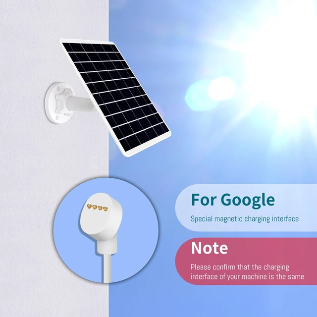 Alt view image 3 of 7 - 2-Pack 8W Solar Panel Compatible with Google Nest Camera Outdoor & Indoor (Battery Version), Solar Power Charger for Google Nest Cam with Indicator Light,13ft Cable IP66 Weatherproof Solar Panel