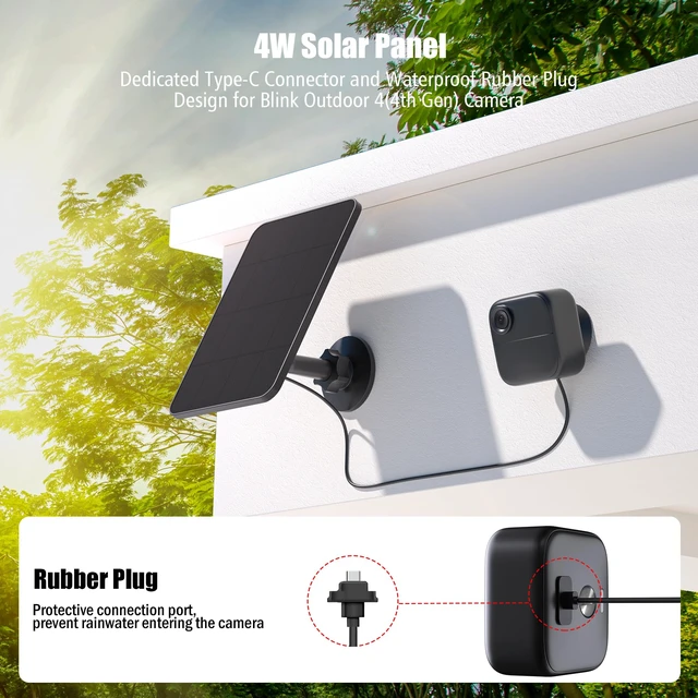 Alt view image 3 of 7 - 4 Pack Solar Panel for Blink Outdoor 2K+/4(4th Gen)/(3rd Gen),XT2/XT Camera | 4W Solar Panel Charger, IP65 Waterproof Rubber Plug, 13.1ft Cable, Adjustable Mount(Camera Not Included)