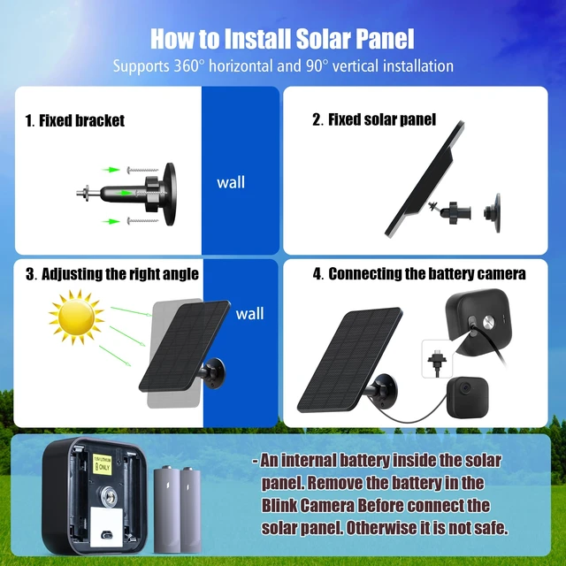 Alt view image 7 of 7 - 4 Pack Solar Panel for Blink Outdoor 2K+/4(4th Gen)/(3rd Gen),XT2/XT Camera | 4W Solar Panel Charger, IP65 Waterproof Rubber Plug, 13.1ft Cable, Adjustable Mount(Camera Not Included)