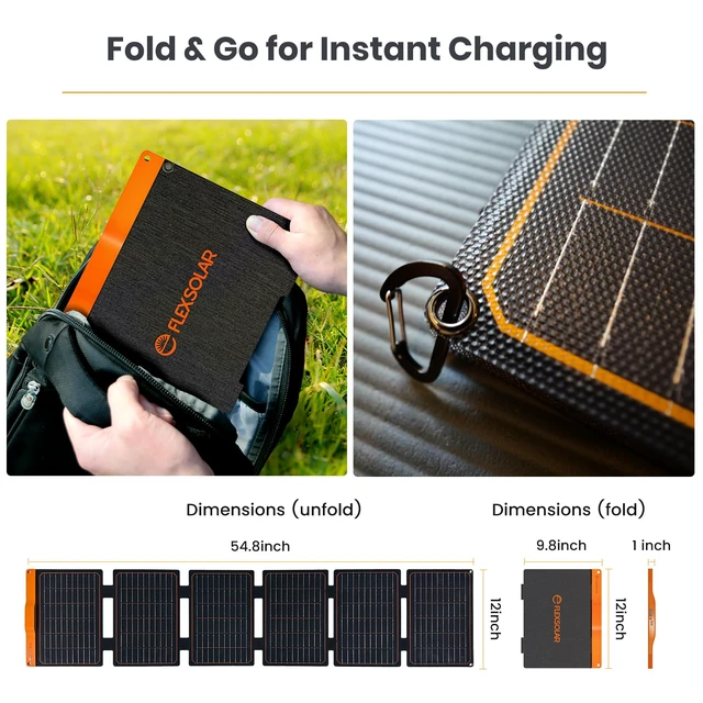 Alt view image 5 of 7 - FlexSolar 60W Foldable Solar Panel,USB-C/USB-A QC3.0/DC 20-28V Port | IP67 Waterproof Solar Panel for RV Camping Backpacking Compatible with Phone Small Power Station