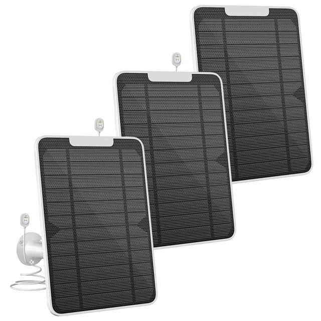 Main image of 5V 6W Solar Panel Charger Compatible with Arlo Pro 4/Pro 3/Pro 3 Floodlight/Ultra/Ultra 2, Continuous Power Supply, 9.8ft Waterproof Power Cable, IP65 Weatherproof, Includes Secure Wall Mount, 3 Pack