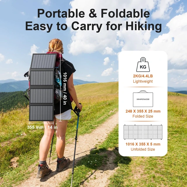 Alt view image 2 of 7 - 60W Portable Solar Panels Charger with USB-C, USB-A and DC Outputs | Foldable IP67 Waterproof Solar Phone Panel for Camping, Power Emergency for Small Power Station Generator, Phones, Power Bank