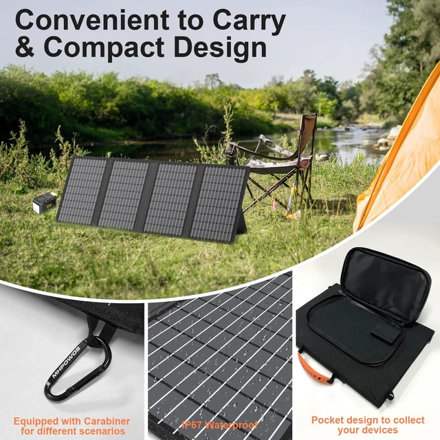 Alt view image 4 of 7 - 60W Portable Solar Panels Charger with USB-C, USB-A and DC Outputs | Foldable IP67 Waterproof Solar Phone Panel for Camping, Power Emergency for Small Power Station Generator, Phones, Power Bank