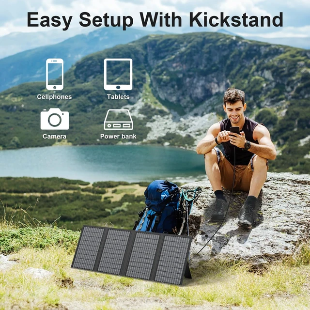 Alt view image 7 of 7 - 60W Portable Solar Panels Charger with USB-C, USB-A and DC Outputs | Foldable IP67 Waterproof Solar Phone Panel for Camping, Power Emergency for Small Power Station Generator, Phones, Power Bank