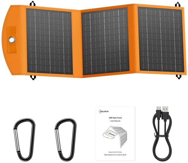 Main image of Solar Panels 30W Portable Foldable Solar Charger with 5V USB-A and USB-C Fast Charging Compatible with iPhone, iPad, Samsung, Power Banks, IPX5 Waterproof Perfect for Camping, Hiking, Outdoor