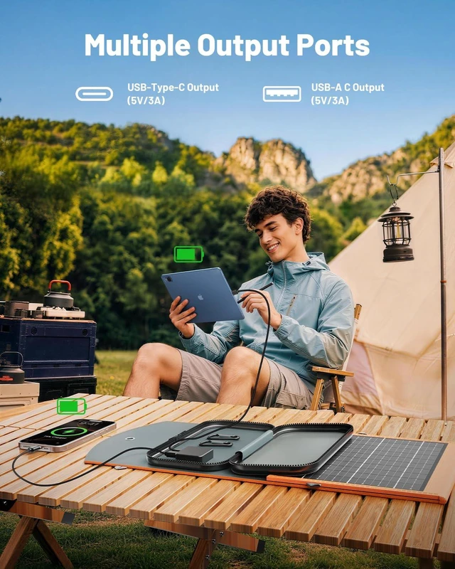 Alt view image 2 of 7 - Solar Panels 30W Portable Foldable Solar Charger with 5V USB-A and USB-C Fast Charging Compatible with iPhone, iPad, Samsung, Power Banks, IPX5 Waterproof Perfect for Camping, Hiking, Outdoor