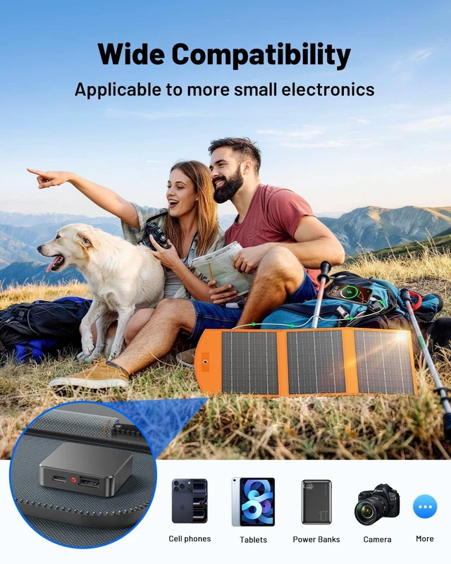 Alt view image 3 of 7 - Solar Panels 30W Portable Foldable Solar Charger with 5V USB-A and USB-C Fast Charging Compatible with iPhone, iPad, Samsung, Power Banks, IPX5 Waterproof Perfect for Camping, Hiking, Outdoor