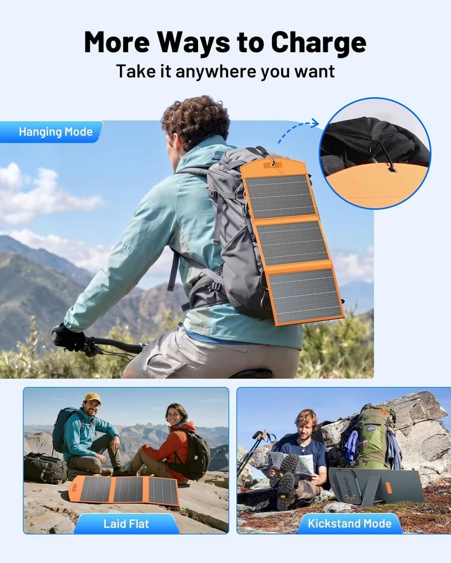 Alt view image 7 of 7 - Solar Panels 30W Portable Foldable Solar Charger with 5V USB-A and USB-C Fast Charging Compatible with iPhone, iPad, Samsung, Power Banks, IPX5 Waterproof Perfect for Camping, Hiking, Outdoor