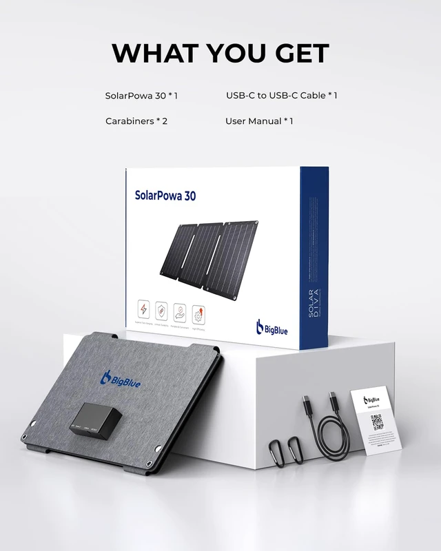 Alt view image 7 of 7 - BigBlue 30W Portable Solar Panel with Fast-Charging USB-A/USB-C/DC Outputs | IP68 Waterproof, Folding and Lightweight, Camping/Backpacking Solar Panel Charger for iPhone, Samsung, LG, iPad, Power Bank
