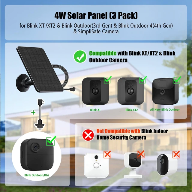 Alt view image 2 of 7 - Rhorawill 3 Pack Solar Panel for Blink Outdoor 2K+/(3rd Gen) XT3/4(4th Gen) | and for XT/XT2 Camera(Not Included)/Blink Outdoor Camera,Solar Panel with Mount 13.1ft Cable Rubber Plug