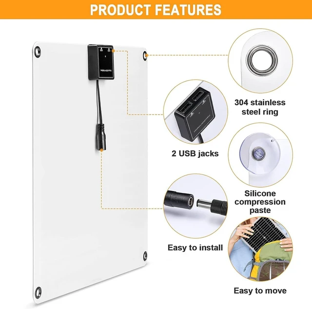Alt view image 2 of 6 - Svzadipe 200W Solar Panel Kit 12V Dual 5V USB Outputs Solar Panel Controller Combo,with 100A Solar Charge Controller for Boat Motorcycle Home Outdoor Lights RV Outdoor Camera Generators (Black)