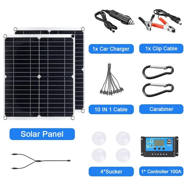 Alt view image 3 of 6 - Svzadipe 200W Solar Panel Kit 12V Dual 5V USB Outputs Solar Panel Controller Combo,with 100A Solar Charge Controller for Boat Motorcycle Home Outdoor Lights RV Outdoor Camera Generators (Black)