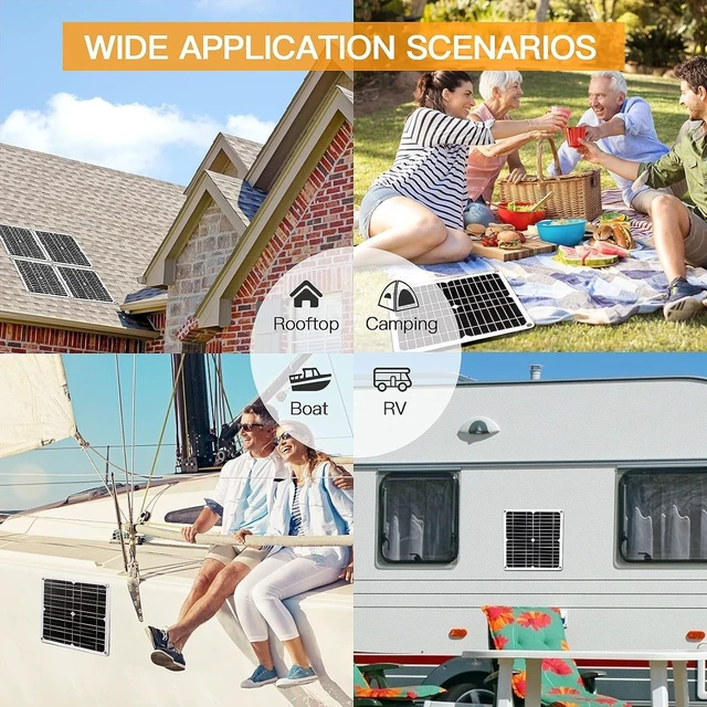 Alt view image 5 of 6 - Svzadipe 200W Solar Panel Kit 12V Dual 5V USB Outputs Solar Panel Controller Combo,with 100A Solar Charge Controller for Boat Motorcycle Home Outdoor Lights RV Outdoor Camera Generators (Black)