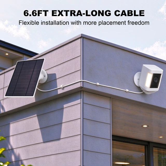 Alt view image 4 of 7 - Solar Panel for Ring Camera, 3 Pack 4W Solar Charger Compatible with Ring Outdoor Cam Plus, Outdoor Cam, Stick Up Cam Pro, Spotlight Cam Plus/Pro, 6.6FT Cable with USB-C to Barrel Plug Adapter