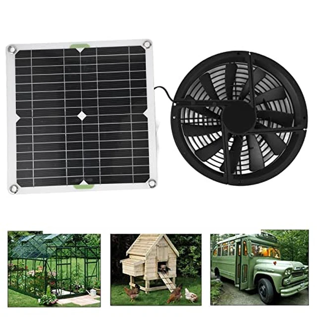 Alt view image 4 of 7 - Diydeg Solar Powered Fan Kit, 100W 12V 10in Cooling Round Solar Panel Exhaust Fan with Fan Cover, 3000 RPM Outdoor Portable Mini Ventilator for Chicken Coops, Greenhouse Shed, Pet