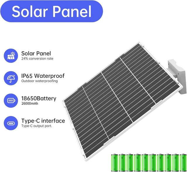 Alt view image 3 of 7 - SECUPOE Solar Panel with Battery, 20W Solar Panel with Built-in 26000mAh Battery Backup, 5V USB-C Output, IP65 Waterproof Solar Charger for Security Cameras, Outdoor Lights & Remote Monitoring