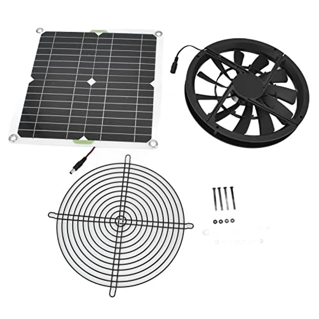 Alt view image 6 of 7 - Diydeg Solar Powered Fan Kit, 100W 12V 10in Cooling Round Solar Panel Exhaust Fan with Fan Cover, 3000 RPM Outdoor Portable Mini Ventilator for Chicken Coops, Greenhouse Shed, Pet