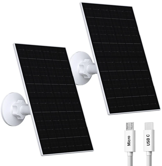 Main image of VUEBEE 7W Solar Panel for Eufycam 2C, 2C Pro, 2 Pro and E40, 2 Pack | USB-C to Micro USB Port, IP66 Waterproof Design, 360° Adjustable Mount, 7.2ft Cable