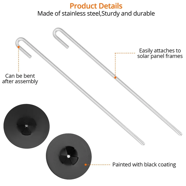 Alt view image 2 of 7 - QWORK 200-Pack Stainless Steel Solar Panel Guard Clips with Self-Locking Washers and J Hooks UV-Protected, Animal Guard Fastener Clips for Bird Wire & Pigeon Fencing, 38mm Clip Width