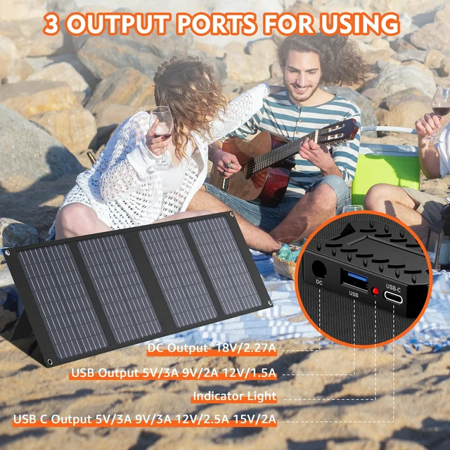 Alt view image 2 of 7 - Portable Solar Panels 40W, Foldable Solar Panel Charger for Power Station | Foldable Solar Panel High Efficiency with Adjustable Kickstands, DC, USB-A and USB-C Outputs for Outdoor Camping Van RV Trip