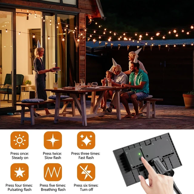 Alt view image 7 of 7 - Kawaya 5W/5V Solar Panel with USB Charging, Equipped with a 6000mAh Battery | IP44 Waterproof, 5 Lighting Modes, Built-in Light Sensor Automatically Charge, Compatible with LED Patio String Lights