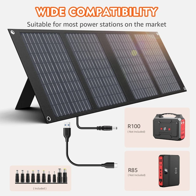Alt view image 4 of 7 - Portable Solar Panels 40W, Foldable Solar Panel Charger for Power Station | Foldable Solar Panel High Efficiency with Adjustable Kickstands, DC, USB-A and USB-C Outputs for Outdoor Camping Van RV Trip