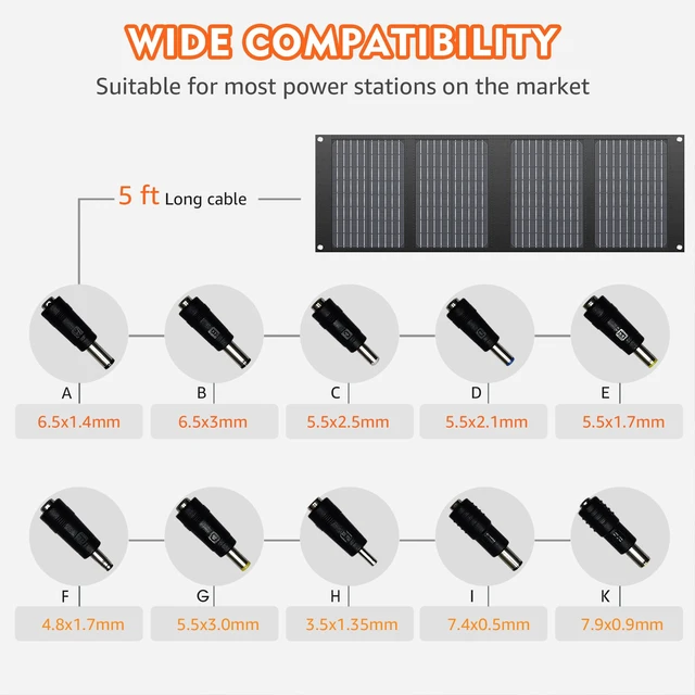 Alt view image 3 of 7 - Portable Solar Panels 40W, Foldable Solar Panel Charger for Power Station | Foldable Solar Panel High Efficiency with Adjustable Kickstands, DC, USB-A and USB-C Outputs for Outdoor Camping Van RV Trip
